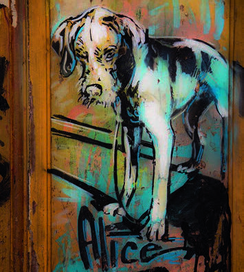 Old dog. Stencil by C215. Le Cours Julien, in Marseille.