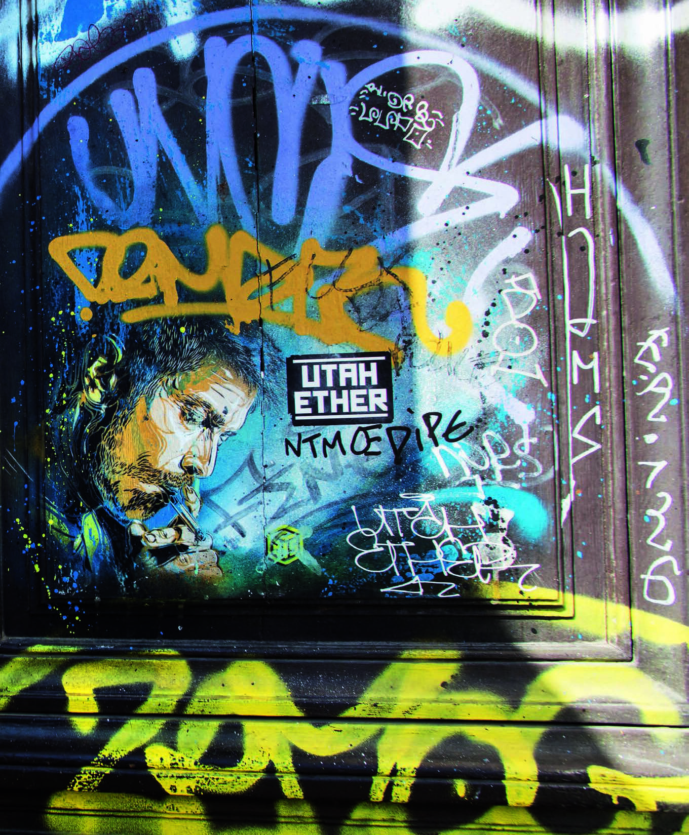 Portrait of man with cigarette. Stencilled work by the French artist Christian Guémy, alias C215